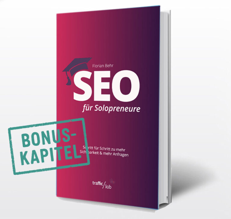 Buch Seo für Solopreneure mit Stempel "Bonuskapitel"